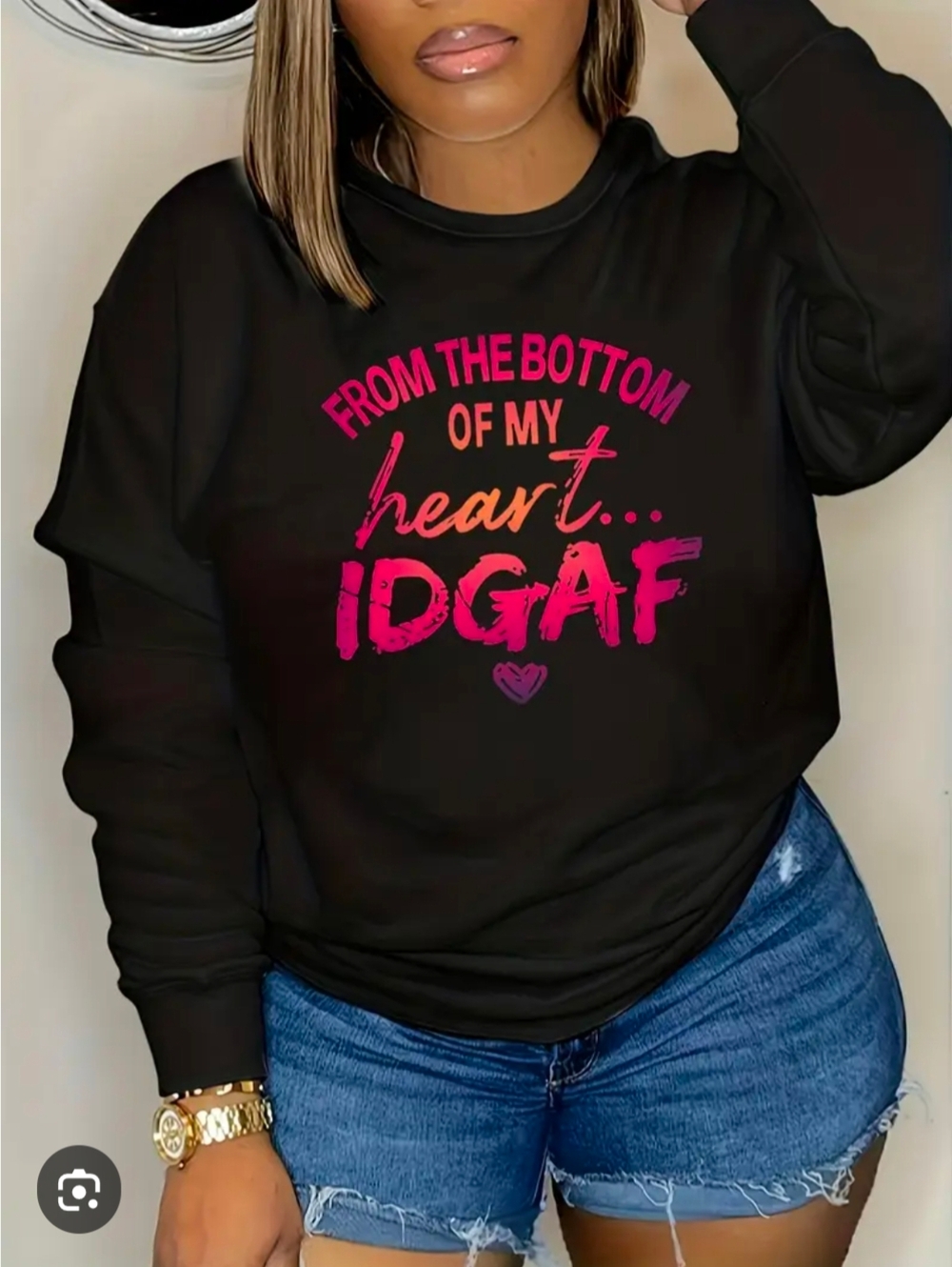 SHEIN Black Sweatshirt with Hot Pink 'IDGAF' Graphic Plus Size 4Xl (Fits 2x)
